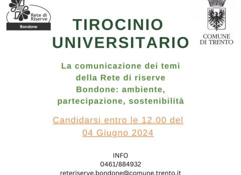 Tirocinio universitario alla Rete di Riserve Bondone Febbraio-Giugno 2024